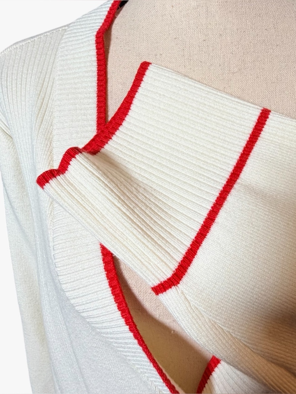 Maeve Anthropologie Ribbed Cream Cardigan Red Piping Varsity Preppy Size 2X - Picture 5 of 10